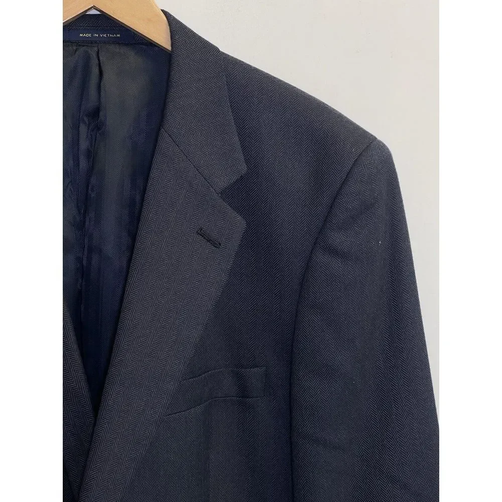 Club Room Mens 44L Navy Blue Blazer Herringbone Poly Blend Sport Coat‎ Jacket